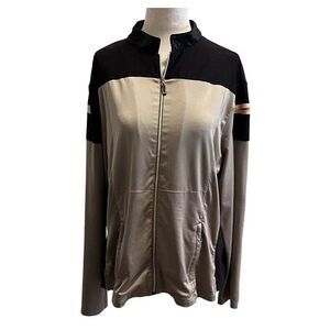 Jamie Sadock Womens Athletic Jacket M Polyester Spandex Full Zip Black Beige